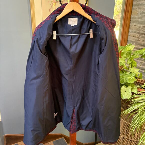 Ann Taylor LOFT Red Leopard Print, Funnel Neck, Navy Blue Coat size M - Picture 7 of 10